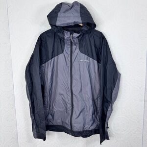 Columbia Jacket Men's XL Black Gray Hooded Full Zip Outdoor Lightweight Zip Up